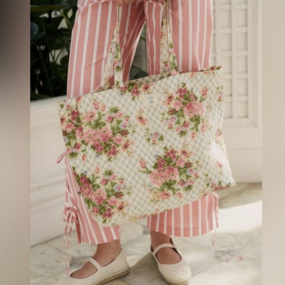 Sezane Pink Floral Tote Bag